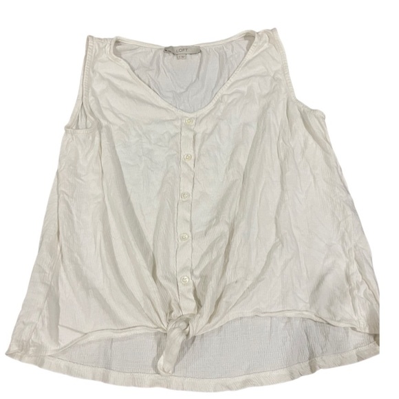 LOFT egg shell white sleeveless top, size small with a tie front and buttons. - Picture 1 of 3
